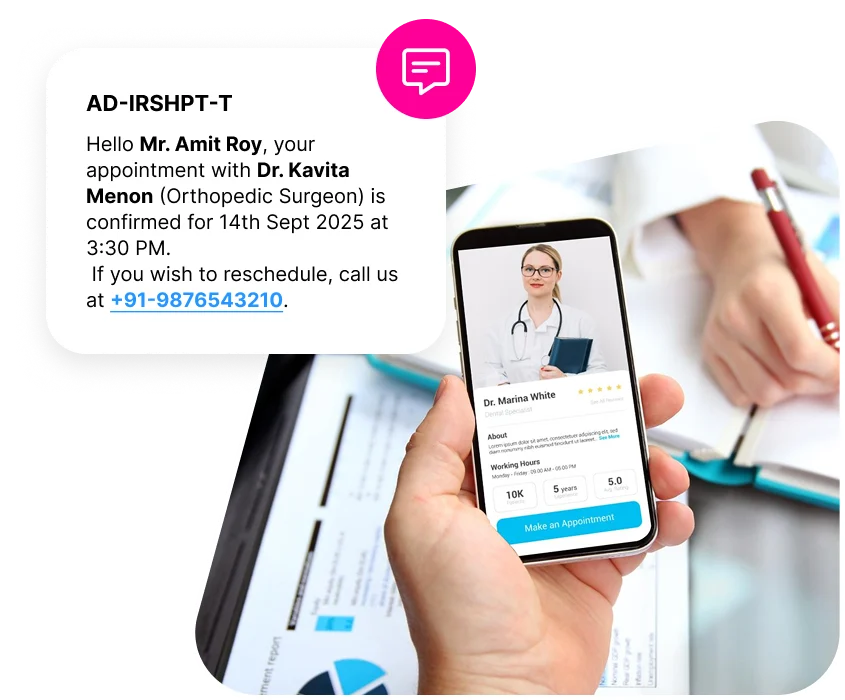 Healthcare appointment or reminder message example on mobile
