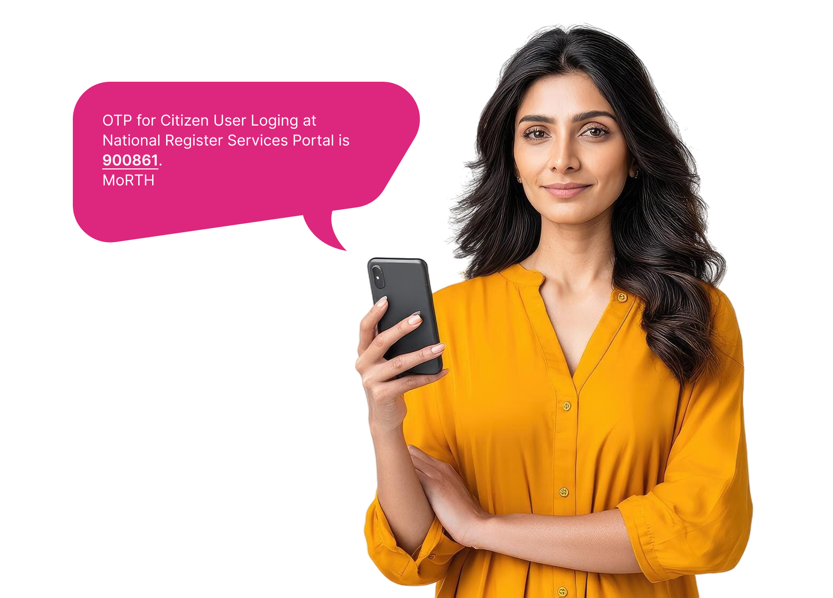 Sample OTP SMS message template showing a verification code