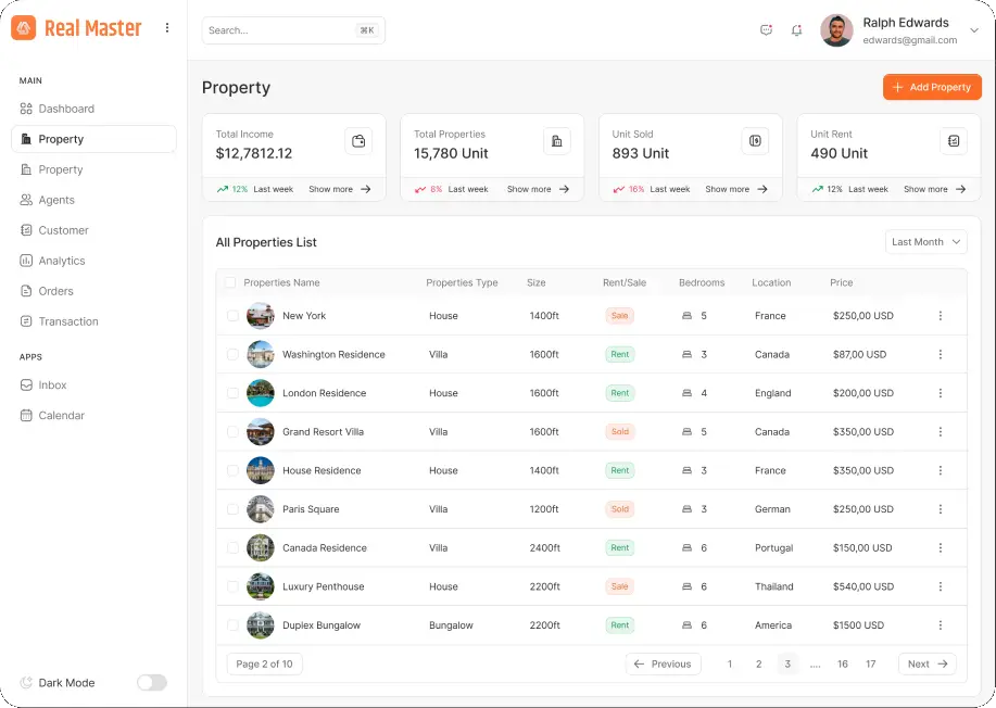 Responsive real estate portal interface for mobile and desktop use