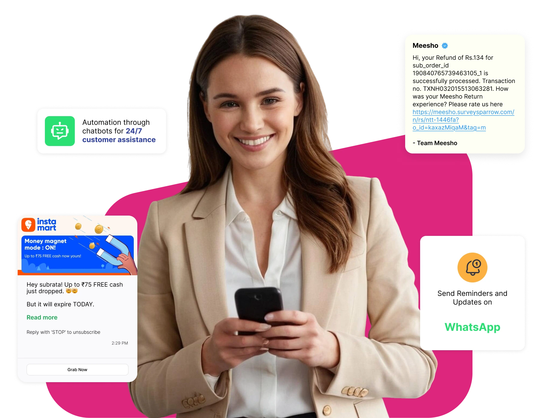 WhatsApp Business API chat illustration on smartphone